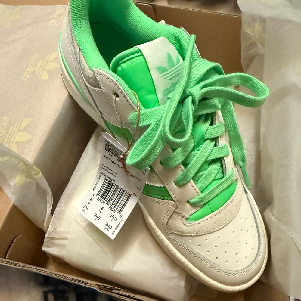 ADIDAS FORUM BOLD STRIPES SHOES White and Green Sneakers size 7 1/2 - Picture 8 of 9